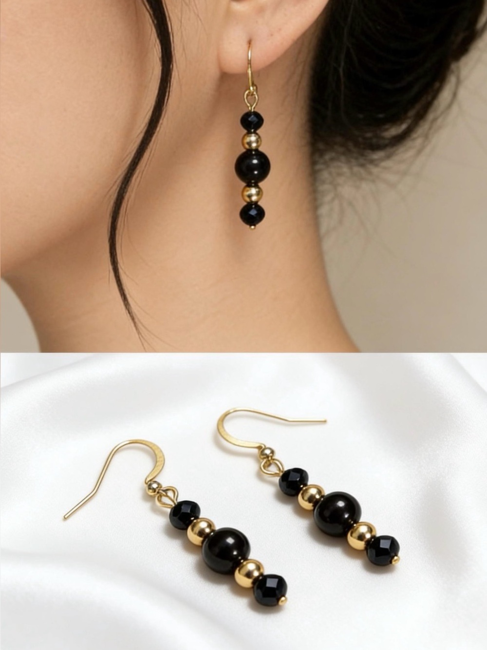 18k Gold Plated Onyx Earrings